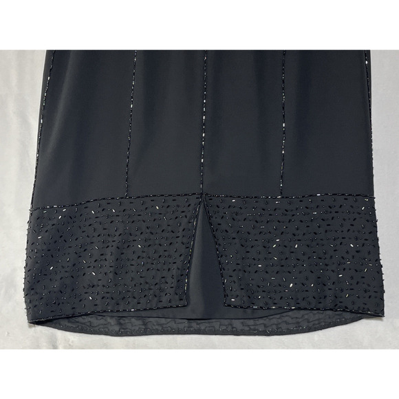Maggy London Chiffon Sequin Dress 6 Black Midi Short Sleeve Classic Elegant - Picture 6 of 13